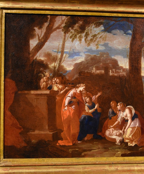 Nicolas Poussin (159a4 - 1665) Atelier, Der kleine Moses, der von der Tochter des Pharao gefunden wurde