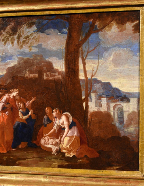 Nicolas Poussin (159a4 - 1665) Atelier, Der kleine Moses, der von der Tochter des Pharao gefunden wurde