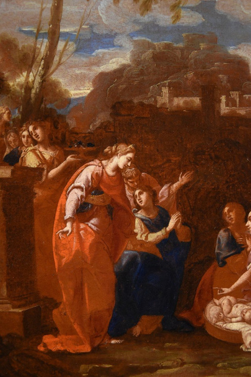 Nicolas Poussin (159a4 - 1665) Atelier, Der kleine Moses, der von der Tochter des Pharao gefunden wurde