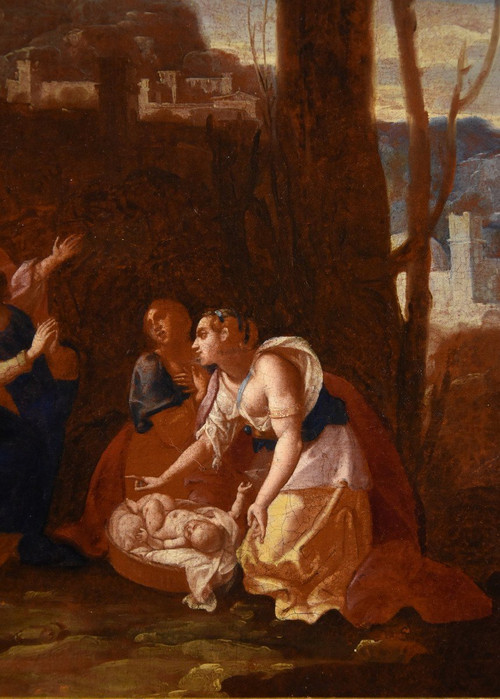 Nicolas Poussin (159a4 - 1665) Atelier, Der kleine Moses, der von der Tochter des Pharao gefunden wurde