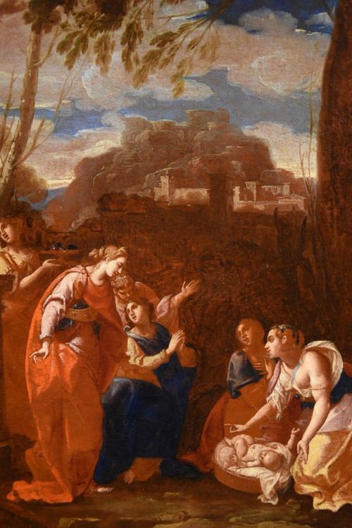 Nicolas Poussin (159a4 - 1665) Atelier, Der kleine Moses, der von der Tochter des Pharao gefunden wurde