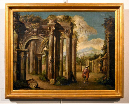 Pair Of Views With Classical Ruins, Niccolò Codazzi (naples 1642 - Genoa 1693) Follower Of 