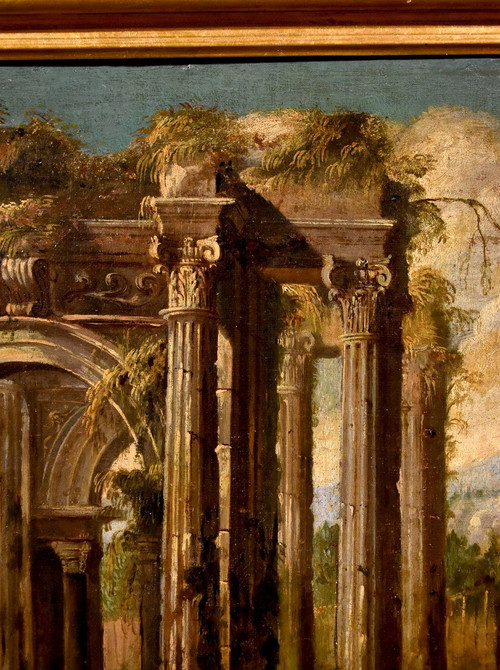 Pair Of Views With Classical Ruins, Niccolò Codazzi (naples 1642 - Genoa 1693) Follower Of 