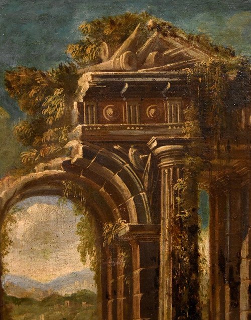 Pair Of Views With Classical Ruins, Niccolò Codazzi (naples 1642 - Genoa 1693) Follower Of 