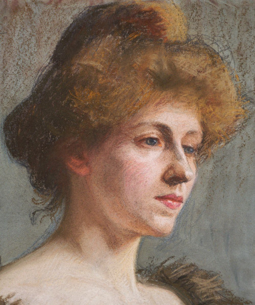 Marguerite DUBOIS de PACÉ , Portrait de jeune femme rousse aux yeux bleus