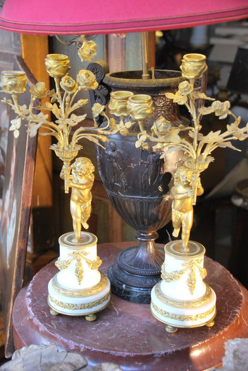 Pair Of Napoleon III Putti Candlesticks