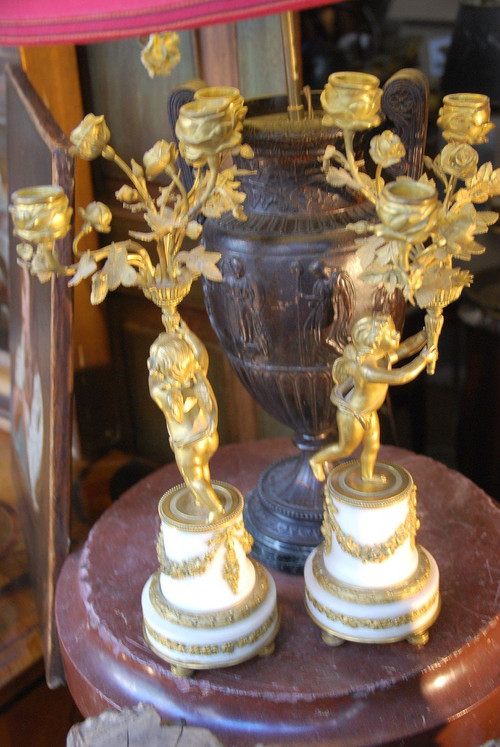 Pair Of Napoleon III Putti Candlesticks