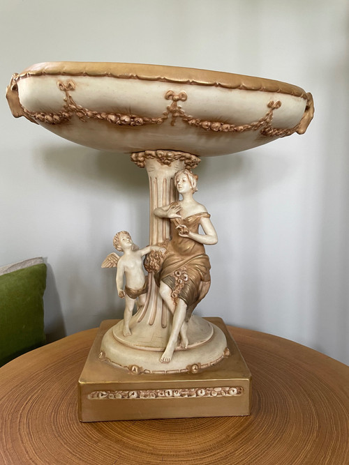 Royal Dux, large mounted cup decorated with a woman and love