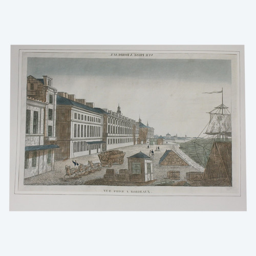 Watercolor optical view of the Chartrons quays in Bordeaux 18th century