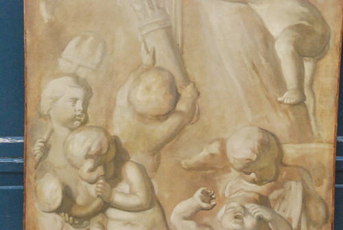 Grande Huile Sur Toile Putti En Grisaille