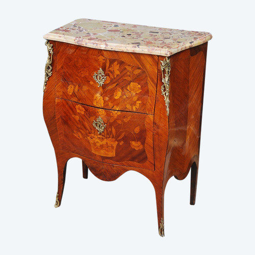 Petite Commode En Marqueterie De Fleurs époque Louis XV