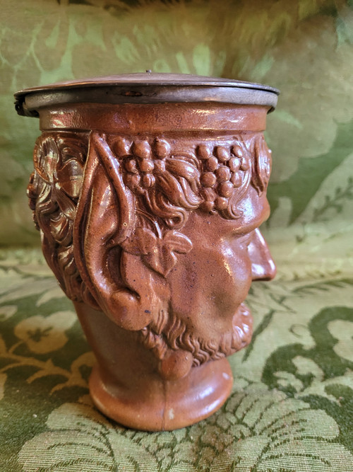 Tobacco jar with the head of a faun in sandstone, Napoleon III period