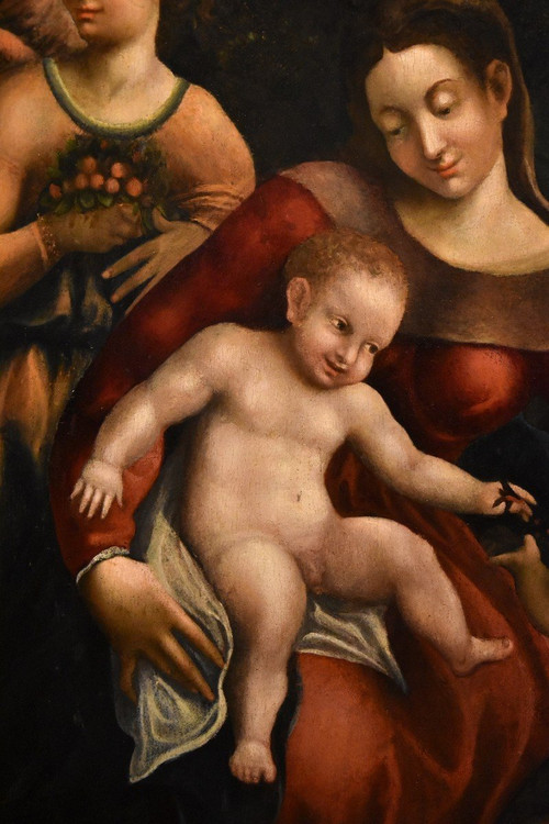 Pomponio Allegri (correggio 1522 - Parme 1593), Vierge à l'Enfant, Deux Anges Et Jean-baptiste