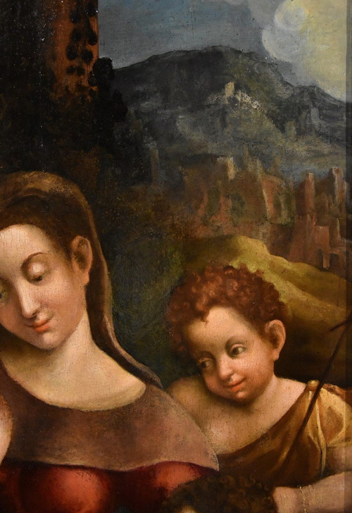 Pomponio Allegri (correggio 1522 - Parme 1593), Vierge à l'Enfant, Deux Anges Et Jean-baptiste