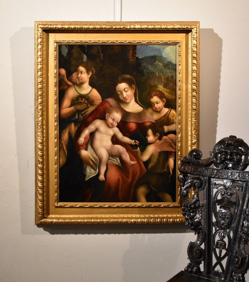 Pomponio Allegri (correggio 1522 - Parme 1593), Vierge à l'Enfant, Deux Anges Et Jean-baptiste