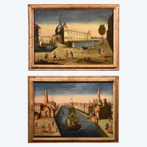 Pair Of Views Of Rotterdam, 18th Century Vedutist Painter