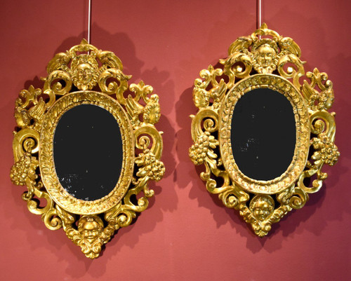 Paire De Miroirs Sculptés Et Dorés 'à La Sansovino', Venise XVIIIe Siècle