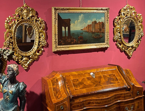 Paire De Miroirs Sculptés Et Dorés 'à La Sansovino', Venise XVIIIe Siècle