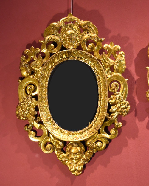 Paire De Miroirs Sculptés Et Dorés 'à La Sansovino', Venise XVIIIe Siècle