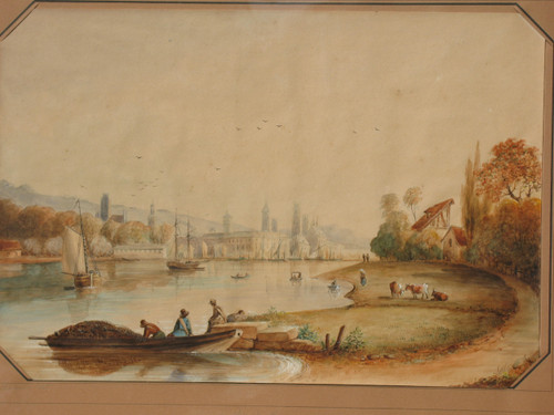 View of Rouen, large framed watercolour, 19th century