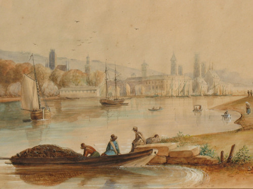 View of Rouen, large framed watercolour, 19th century