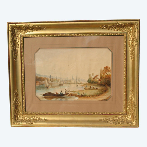 View of Rouen, large framed watercolour, 19th century