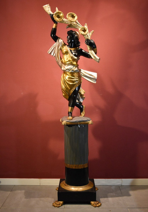 Sculpture Ancienne d'Une Femme Maure, Venise XIXe Siècle