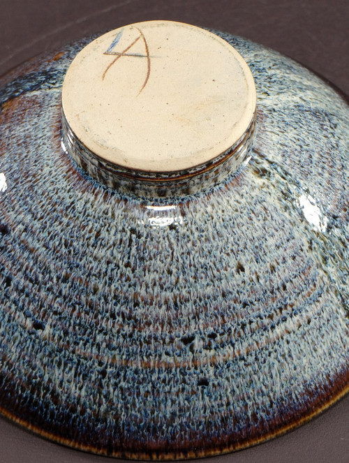 Antonio Lampecco (1932-2019), Ceramic Cup Decorated With Enamels In Shades Of Blue And Brown.