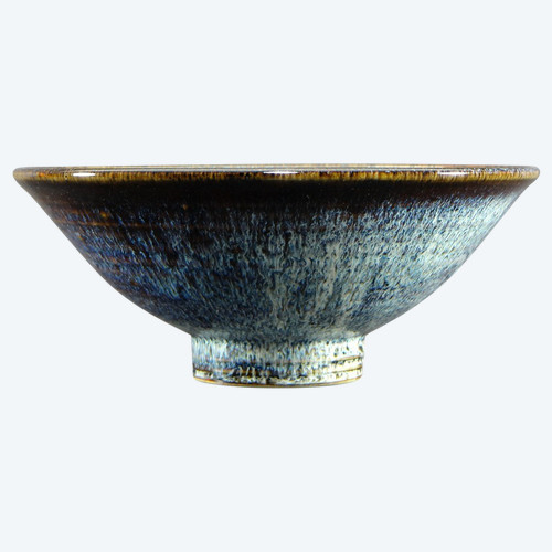 Antonio Lampecco (1932-2019), Ceramic Cup Decorated With Enamels In Shades Of Blue And Brown.