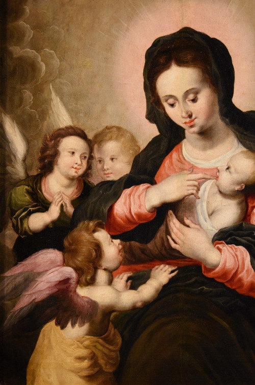 Madonna And Child With Three Angels, Hendrick Van Balen (antwerp 1575 - 1632) Workshop