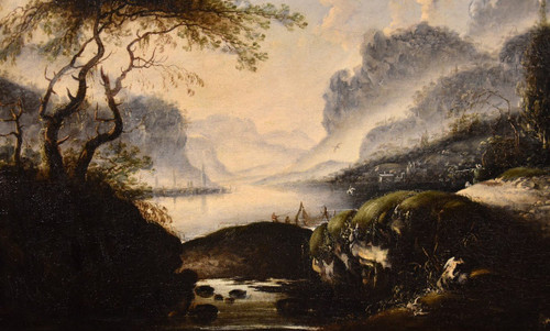 Fantastic Winter Landscape With Bridge, Hans De Jode (the Hague 1630 - Vienna 1663)