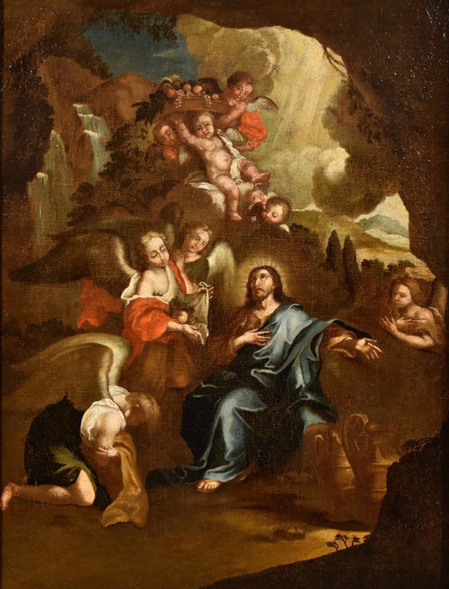 Christ Surrounded By Angels In The Desert, Pietro Da Cortona (cortone 1597 - Rome 1669) Circle 