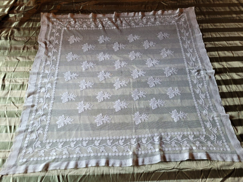 Small embroidered tulle tablecloth, circa 1900