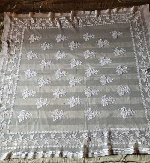 Small embroidered tulle tablecloth, circa 1900