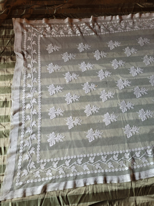 Small embroidered tulle tablecloth, circa 1900