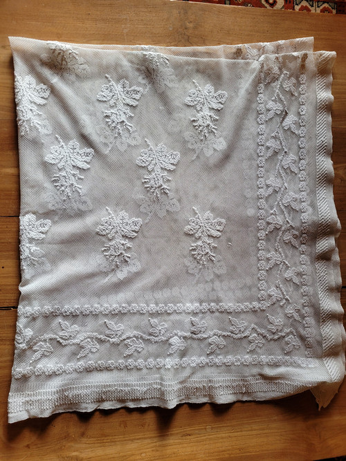 Small embroidered tulle tablecloth, circa 1900