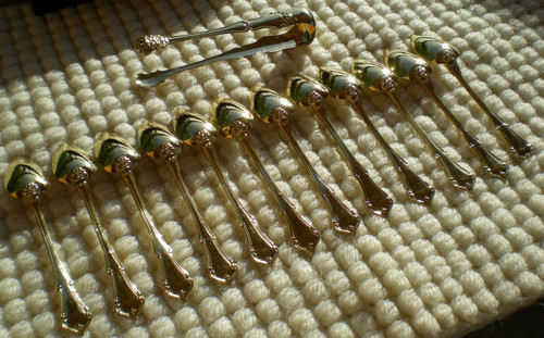 Box of 12 spoons and matching sugar tongs in vermeil Goldsmith T. Berthier late 19th century