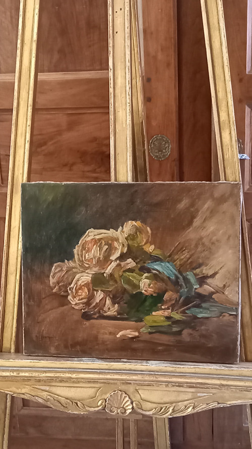 Oil on canvas bouquet of roses/ XXth century