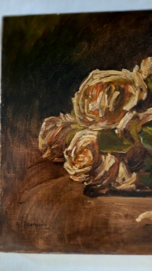 Oil on canvas bouquet of roses/ XXth century