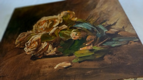 Oil on canvas bouquet of roses/ XXth century