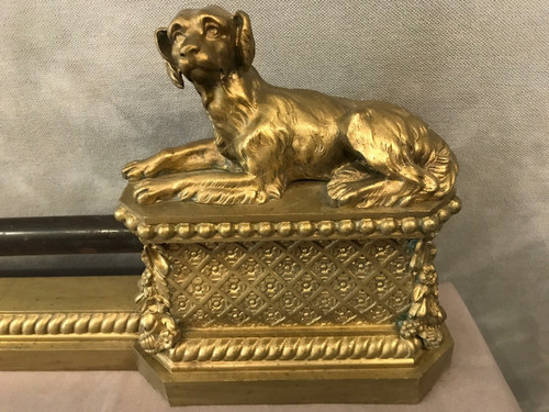 Fireplace Bar, Bronze Fireplace Bar Decorated With Dogs, 19th Century