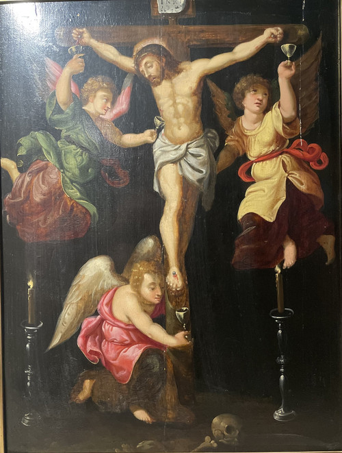 Crucifixion Aux Trois Anges - Oil on wood - 17th century