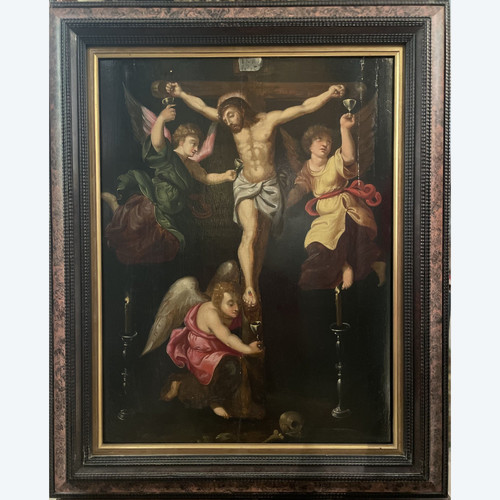 Crucifixion Aux Trois Anges - Oil on wood - 17th century