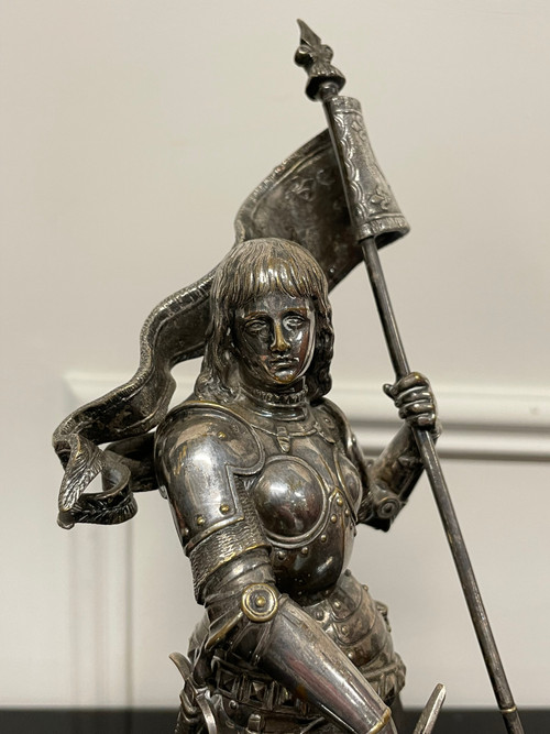 Jean Baptiste Germain - Joan of Arc in Armor Silver Bronze H: 28 Cm