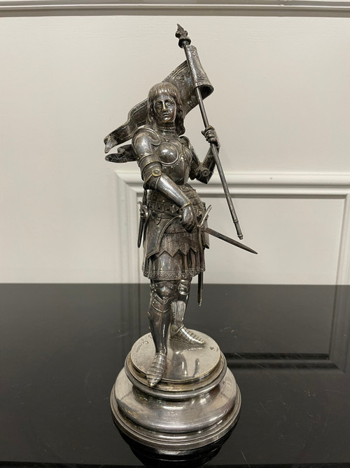 Jean Baptiste Germain - Joan of Arc in Armor Silver Bronze H: 28 Cm