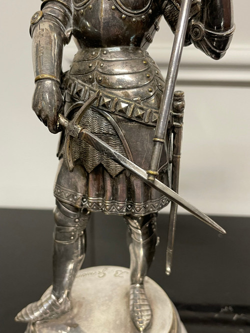 Jean Baptiste Germain - Joan of Arc in Armor Silver Bronze H: 28 Cm