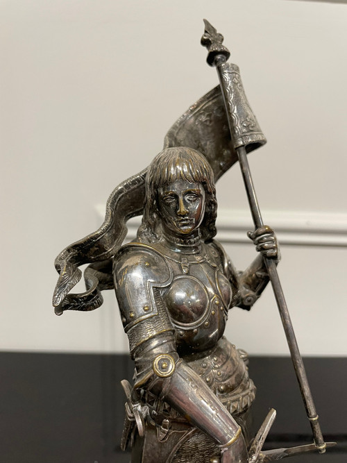 Jean Baptiste Germain - Joan of Arc in Armor Silver Bronze H: 28 Cm