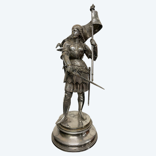 Jean Baptiste Germain - Joan of Arc in Armor Silver Bronze H: 28 Cm