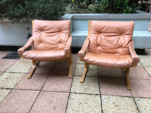 Three Scandinavian Leather And Teak Armchairs Circa 1970 From Westlanske