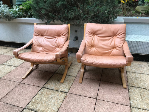 Three Scandinavian Leather And Teak Armchairs Circa 1970 From Westlanske